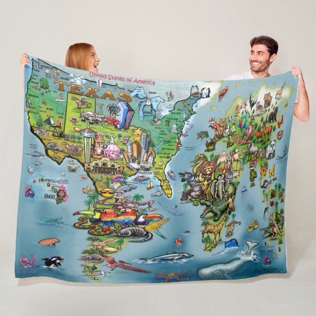 Texas World Map Fleece Blanket (Beispiel)