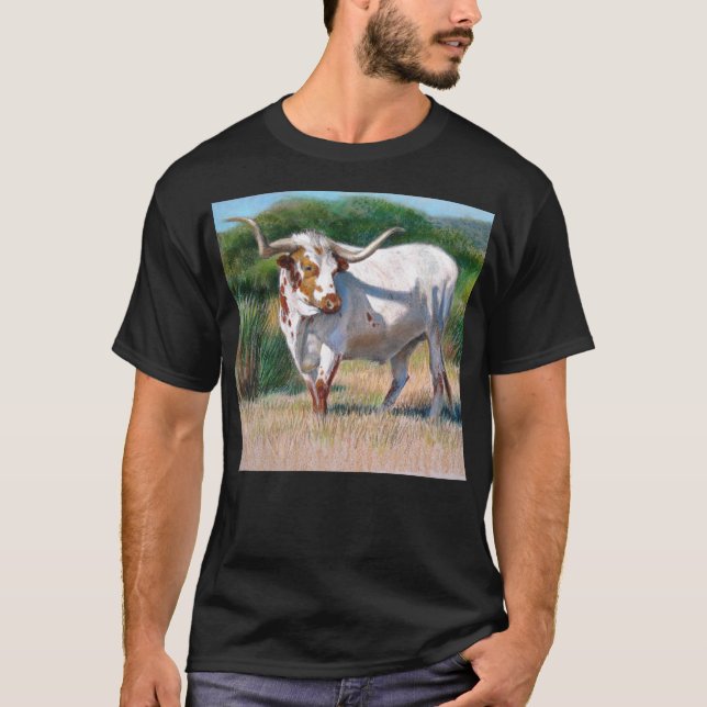 Texaslonghorn-Stier-Western-Kunst-Malerei T-Shirt (Vorderseite)