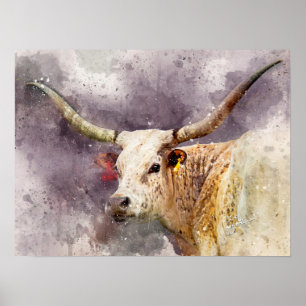 TexasLonghornwatercolor-Foto-abstraktes modernes Poster