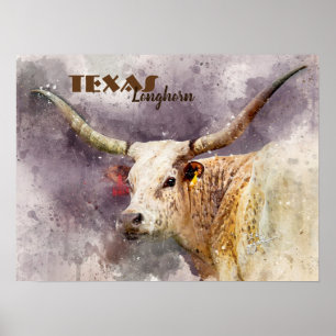 TexasLonghornwatercolor-Foto-abstraktes modernes Poster