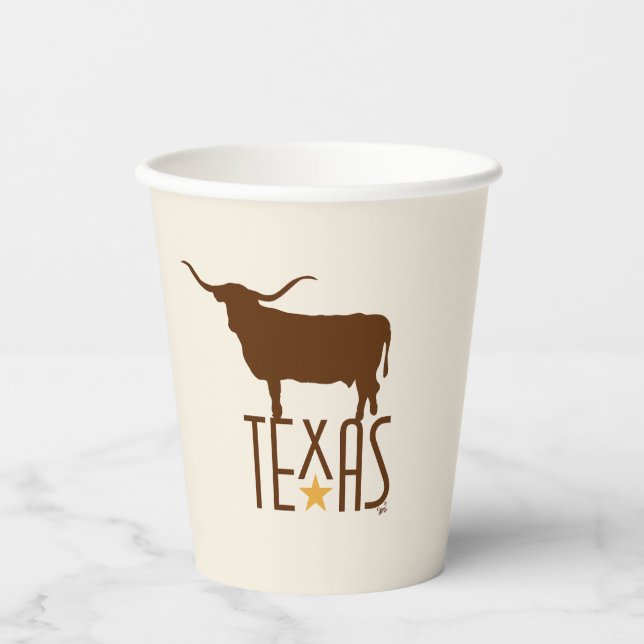 Texasymbole, Longhorn, braun Pappbecher (Vorderseite)