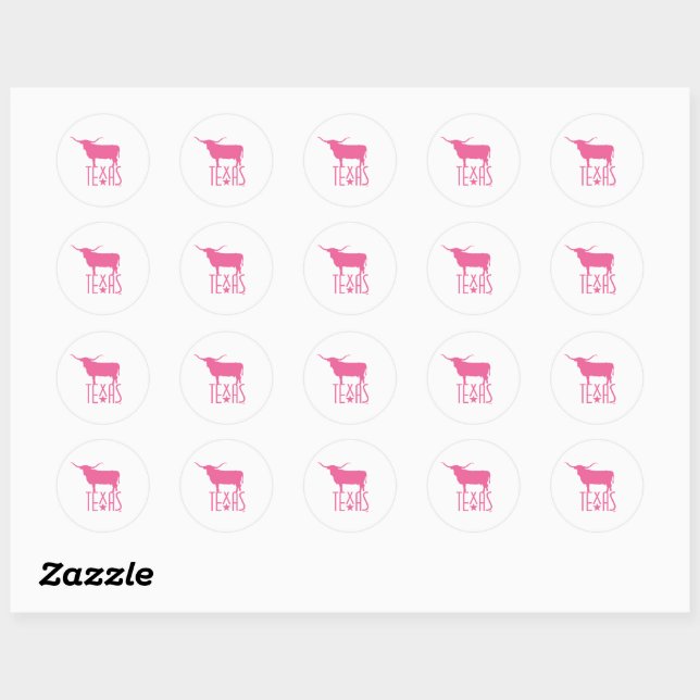 Texasymbole, Longhorn, rosa Runder Aufkleber (Blatt)