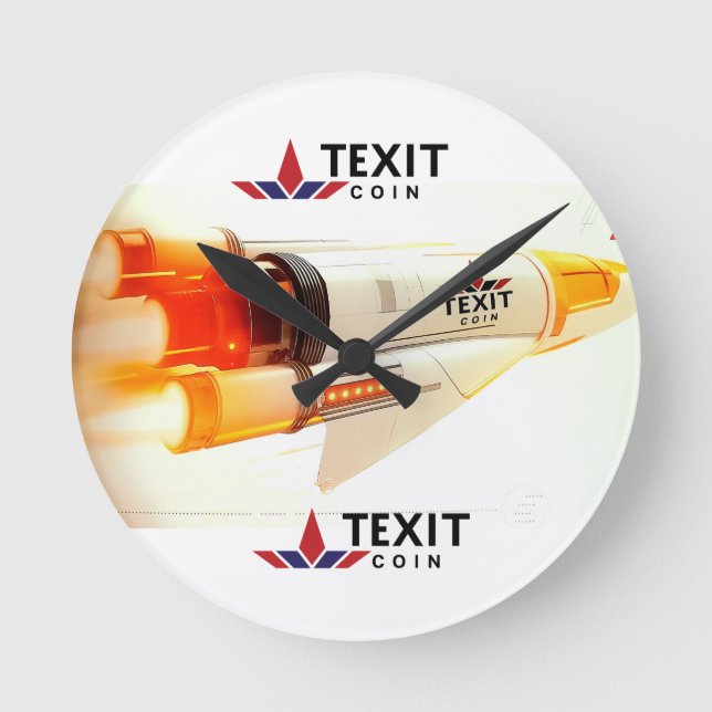 "TeXit Coin Rocket Ship mit Logo Runde Wanduhr (Vorderseite)