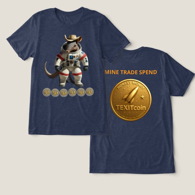 TexitCoin Gold Coin Back And Armadillo Front Tri-Blend Shirt (Design Vorderseite & Rückseite)