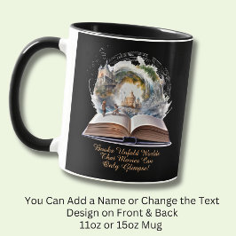 Text ändern, Bücher entfalten Welten-Filme glänzen Tasse
