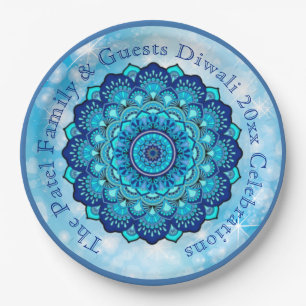 Text anpassen Diwali Blue 9"-Platte Pappteller