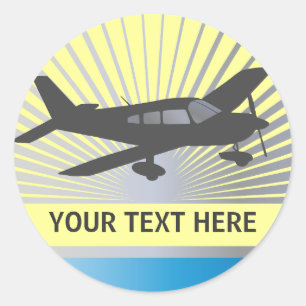 Text anpassen - Low-Wing-Flugzeug Runder Aufkleber
