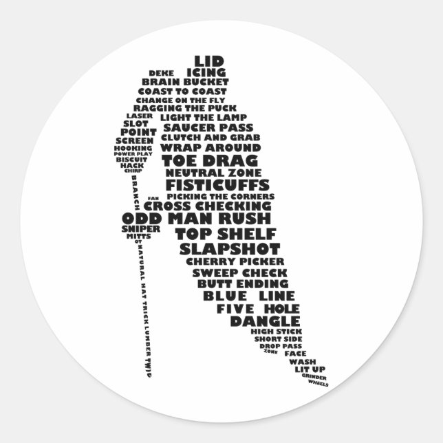 Text-Art des Hockey-Spielers Runder Aufkleber (Vorderseite)