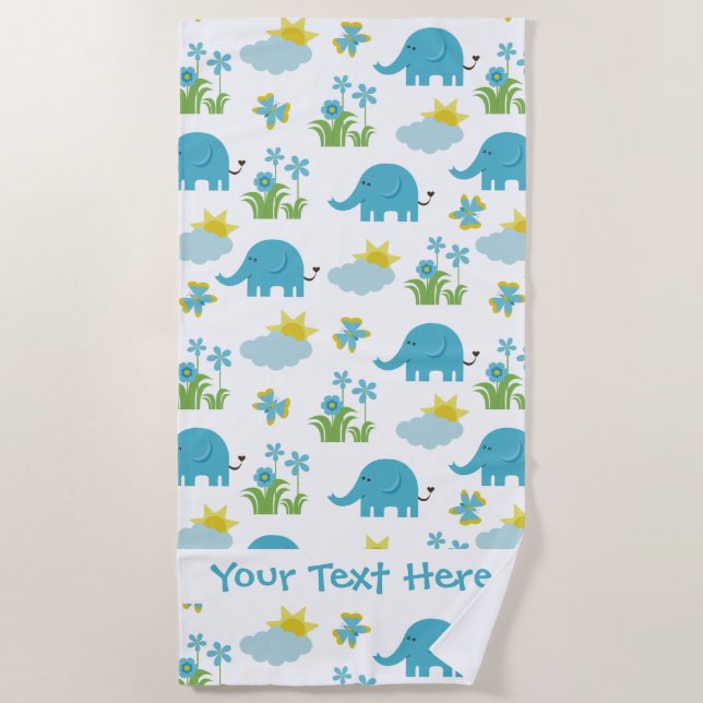 Text-Badetuch des niedlichen Elefant-Musters Strandtuch (Vorderseite)