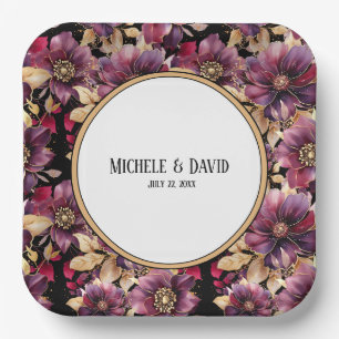 Text Black Gold Burgundy Blumenmuster Rand Pappteller