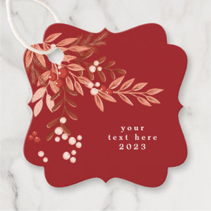 Text Blättriges Florales Weihnachten Traditionell Geschenkanhänger