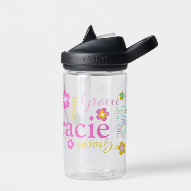 Text Blume Mädchen nennen Gracie pink yellow aqua Trinkflasche (Links)