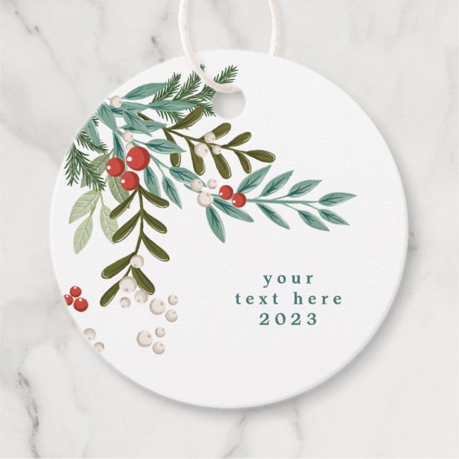 Text Botanische Blumenweihnachtszeit Traditionelle Geschenkanhänger (Vorderseite)