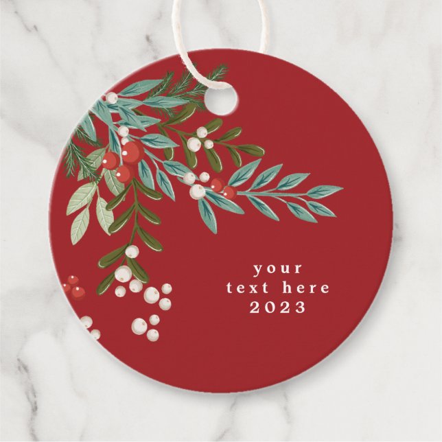 Text Botanische florale Weihnachten Traditionelles Geschenkanhänger (Vorderseite)
