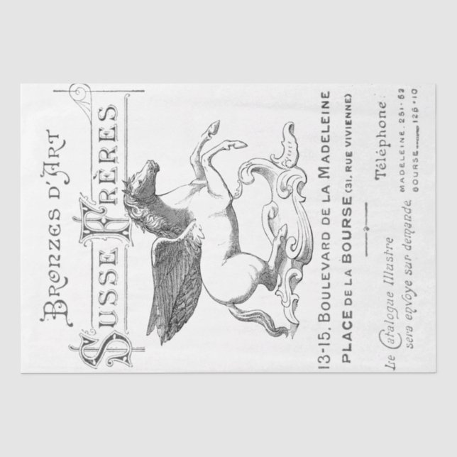 Text der französischen Werbung Pegasus Horse Typog Seidenpapier (Vorderseite)