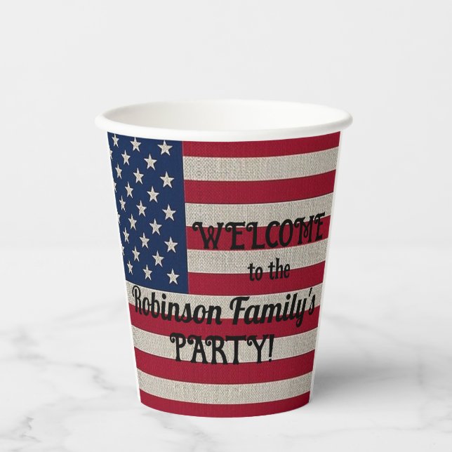 Text der patriotischen amerikanischen Flagge Pappbecher (Vorderseite)
