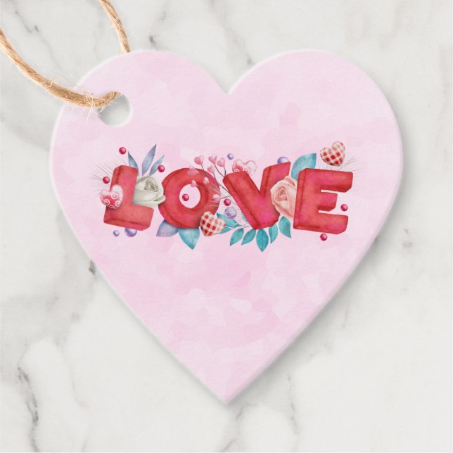 Text der roten Liebe in fett formatierten Blockbuc Geschenkanhänger (Vorderseite)