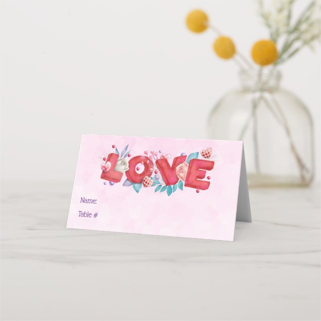 Text der roten Liebe in fett formatierten Blockbuc Platzkarte (Vorderseite)