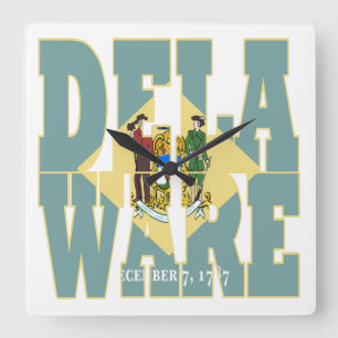 Text der Staatsflagge Delaware Quadratische Wanduhr