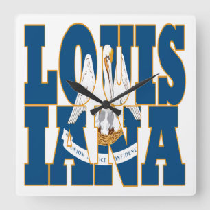 Text der Staatsflagge in Louisiana Quadratische Wanduhr