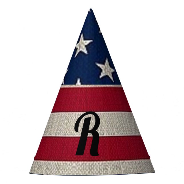 Text der US Patriotic American Flag Linse Monogram Partyhütchen (Vorderseite)