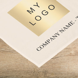 Text des Beige-Firmenlogos Kurzer Tischläufer