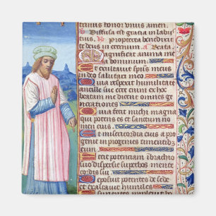 Text des Magnificat mit einem Porträt von Magnet