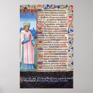 Text des Magnificat mit einem Porträt von Poster