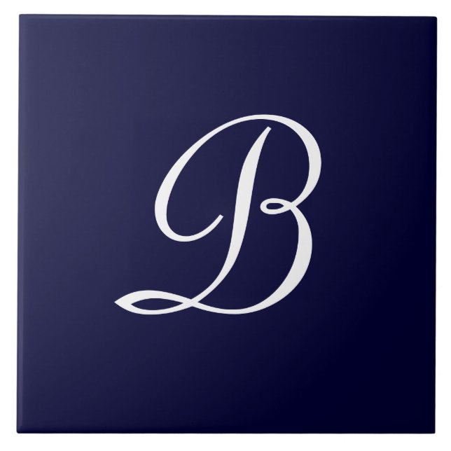 Text des Monogrammskripts für Navy Blue & White B Fliese (Vorderseite)