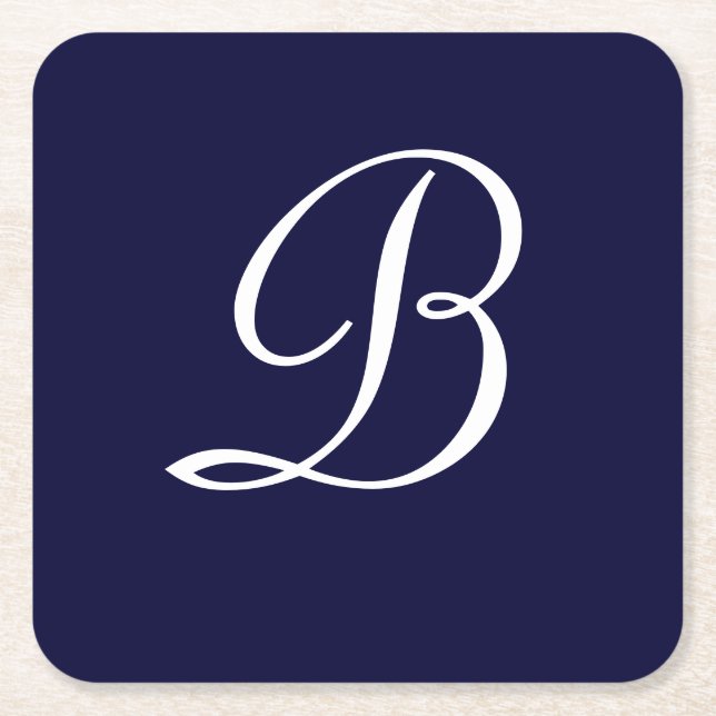Text des Monogrammskripts für Navy Blue & White B Rechteckiger Pappuntersetzer (Vorderseite)