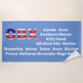 Text des OBX-Flag mit Städten Strandtuch