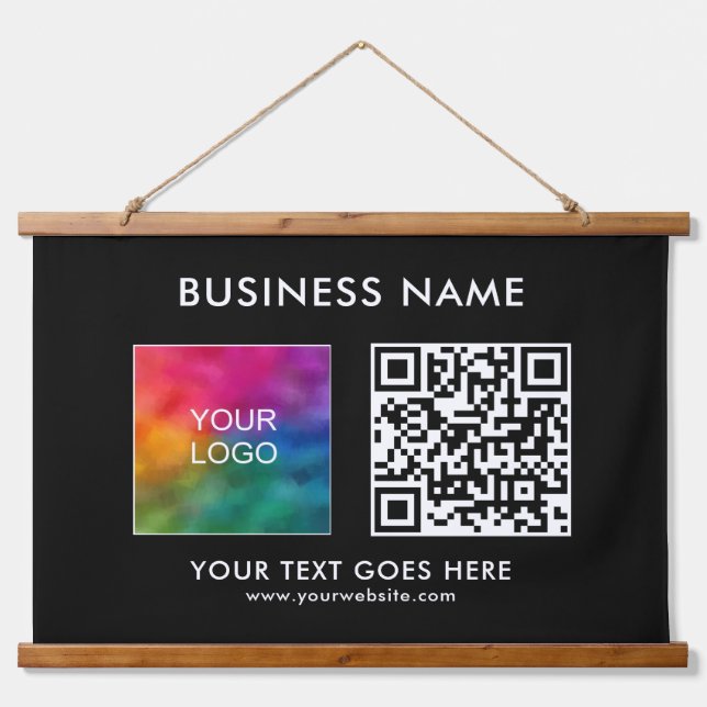 Text des QR-Codes für kundenspezifisches Unternehm Wandteppich Mit Holzrahmen (Vorne)