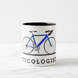 Text des Radfahrers mit blauem Fahrrad Zweifarbige Tasse
