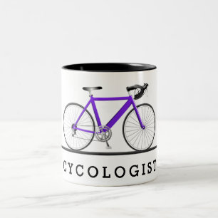 Text des Radfahrers mit lila Fahrrad Zweifarbige Tasse