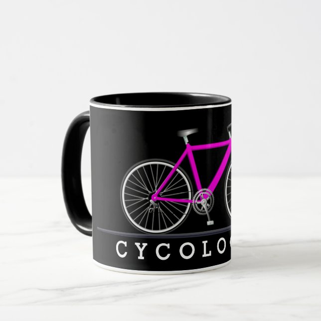 Text des Radfahrers mit rosa Fahrrad Tasse (Vorderseite Links)