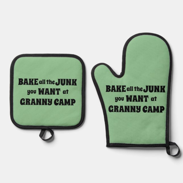 Text des Retro-Granny-Camps Ofenhandschuh & Topflappen-Set (Vorderseite)