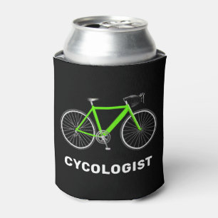 Text des Zykologen und grünes Fahrrad Dosenkühler