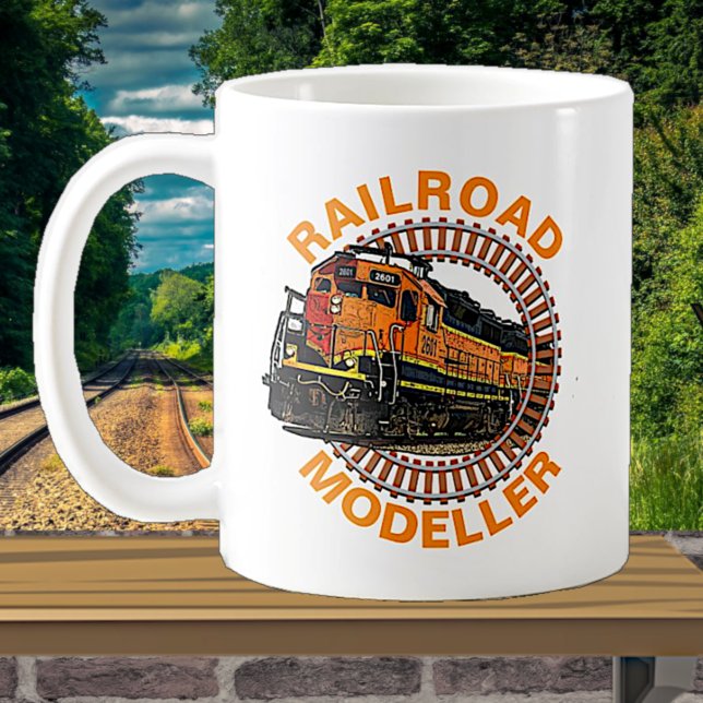 Text-Eisenbahn-Modellrechner Orange Diesel Train ä Kaffeetasse (Von Creator hochgeladen)