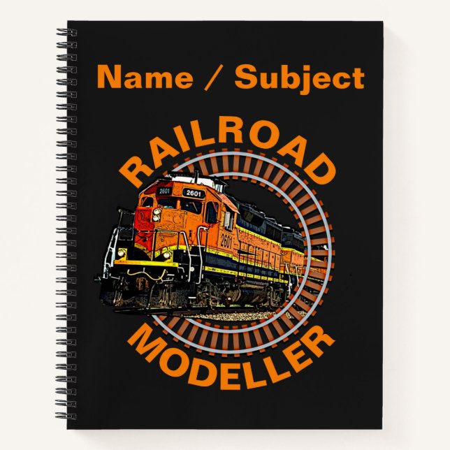 Text-Eisenbahn-Modellrechner Orange Diesel Train ä Notizbuch (Vorderseite)