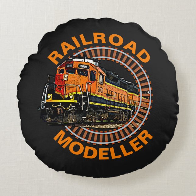 Text-Eisenbahn-Modellrechner Orange Diesel Train ä Rundes Kissen (Vorderseite)