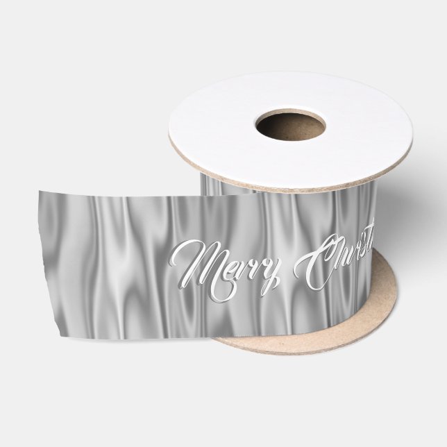Text | Elegante Weihnachtssilber-Imitate Satin Gra Satinband (Spule)