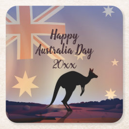 Text-Flag Kangaroo Australia Day Square Paper bear Rechteckiger Pappuntersetzer