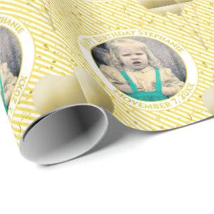 Text.Foto Gelbe/weiße, einfache Streifen Geschenkpapier