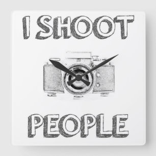 Text-Foto-Kameraphotograph der Triebleute lustiger Quadratische Wanduhr