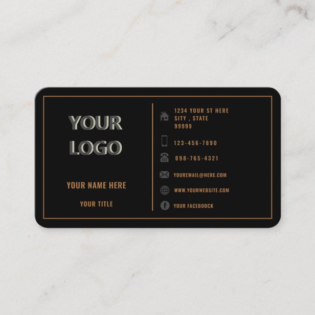 Text für benutzerdefinierte Logos Gold und schwarz Visitenkarte (Vorderseite)