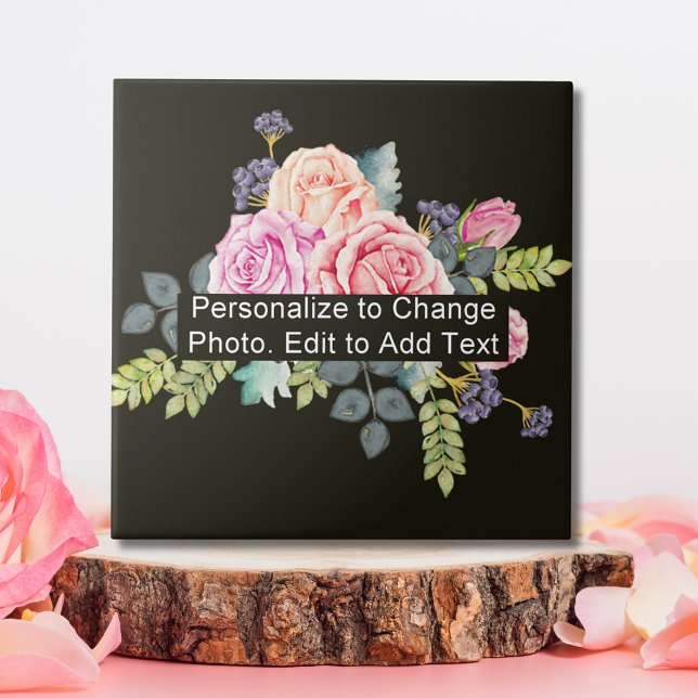 Text für Personalisierte Blumenmuster-Foto Fliese (Custom Personalized Floral Photo Artwork Name Text Ceramic Tile)