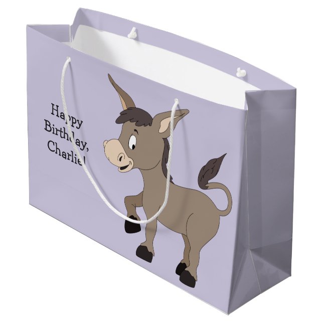 Text-Geschenktasche der Eselillustration Große Geschenktüte (Rückseite Schrägansicht)