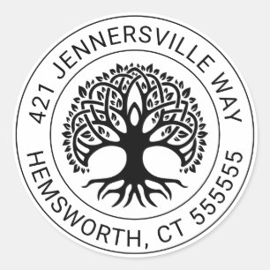 Text hinzufügen Celtic Tree Address Runder Aufkleber