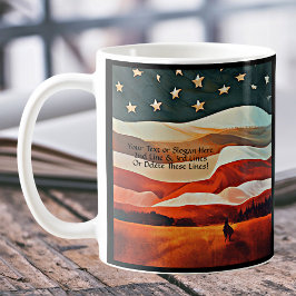 Text hinzufügen - Cowboy-Reiten in Flag Sunset Kaffeetasse