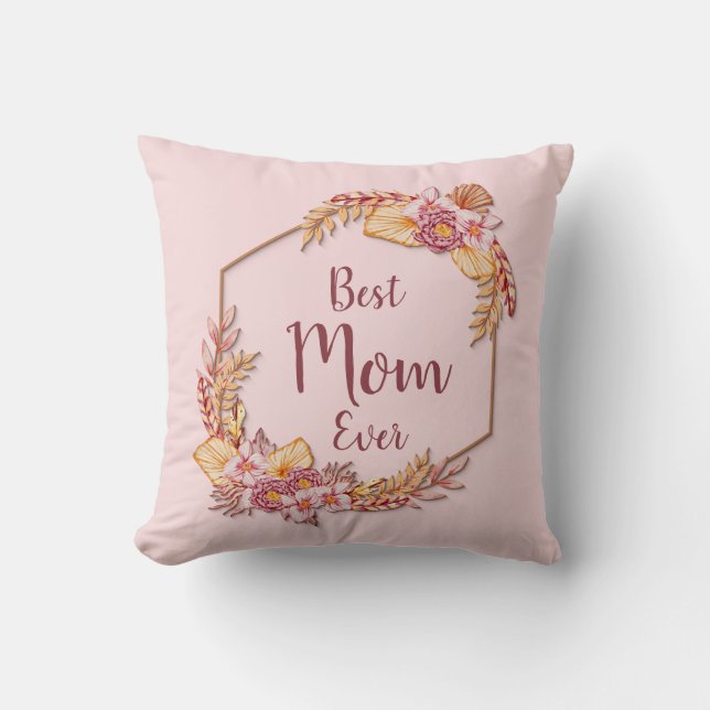 Text hinzufügen Name Boho Blume Frame Beste Mama ä Kissen (Vorderseite)